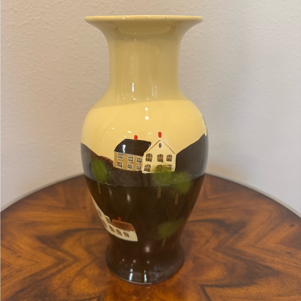 Vintage Hand-Painted Ceramic Vase with Folk Art Design 12” - Picture 9 of 16